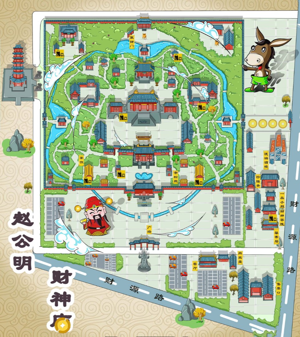 平山寺庙类手绘地图